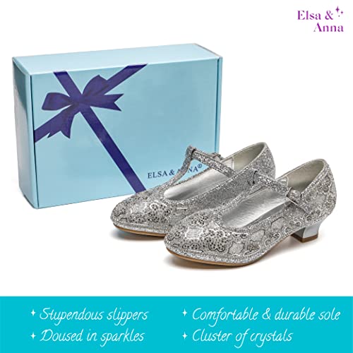ELSA & ANNA Girls Snow Queen Princess Fancy Dress Up Party Shoes - 3cm Heel - Elsa Dress Up Shoes for Parties & Birthdays, Cosplay - Girls High Heels​​ (SIL21)