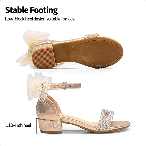 DREAM PAIRS Girls Sandals Low Heel Dress Pump Ankle Strap Interchangeable Bow Flower Wedding Party Shoes for Little Kid/Big Kid,Size 12,GOLD,SDSD2320K