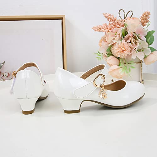 Girls Shoes with High Heels, Princess Shoes, Primary School Single Shoes, Children's Leather Shoes, Evening Shoes, Sandals 24, White, 1.5 UK
