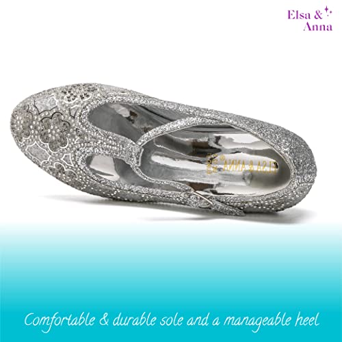 ELSA & ANNA Girls Snow Queen Princess Fancy Dress Up Party Shoes - 3cm Heel - Elsa Dress Up Shoes for Parties & Birthdays, Cosplay - Girls High Heels​​ (SIL21)