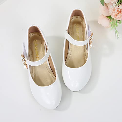 Girls Shoes with High Heels, Princess Shoes, Primary School Single Shoes, Children's Leather Shoes, Evening Shoes, Sandals 24, White, 1.5 UK