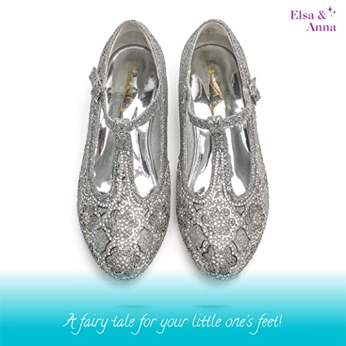 ELSA & ANNA Girls Snow Queen Princess Fancy Dress Up Party Shoes - 3cm Heel - Elsa Dress Up Shoes for Parties & Birthdays, Cosplay - Girls High Heels​​ (SIL21)