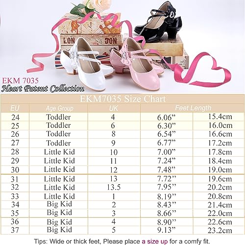 EIGHT KM Girls High Heel Dress Shoes Mary Jane Wedding Party Pump Princess Shoes EKM7035 Patent Leather Heart Pearl Bow Black UK Big Kid Size 4