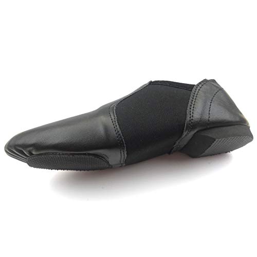 Jazz Shoes Slip On Jazz Dance Shoes Soft Leather Split Sole, Rubller Heel Neoprene Jazz and Modern Stage Shoes (Size 12 Kids, Black)