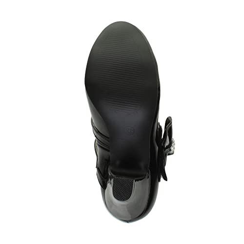 Ajvani Girls Kids Childrens Low Heel Strap Bridesmaid Party Formal Evening Shoes Size, 12 UK Child, Black Patent Bow