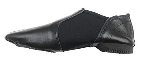 Jazz Shoes Slip On Jazz Dance Shoes Soft Leather Split Sole, Rubller Heel Neoprene Jazz and Modern Stage Shoes (Size 12 Kids, Black)