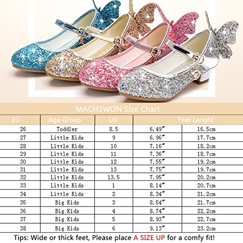 MACHSWON Girls High Heel Dress Shoes Mary Jane Princess Wedding Party Pump Sparkly Bow Shoes for Kids (Red, Size 13 UK Child)