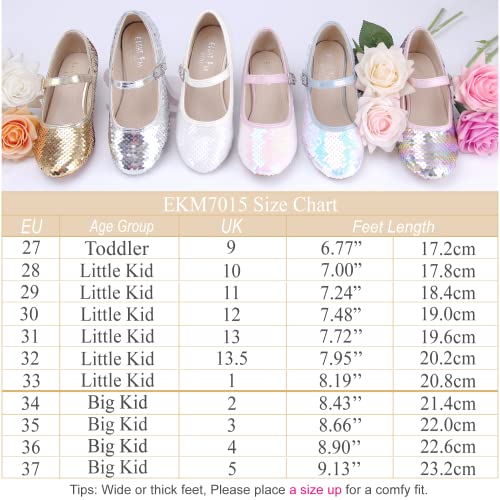 EIGHT KM Girls High Heel Dress Shoes Mary Jane Princess Wedding Party Pump Shoes EKM7015 Shiny Sequins Mermaid Pearl Pink 13.5 UK Little Kid