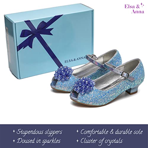ELSA & ANNA® UK Girls Princess Snow Queen Wedged Party Shoes Sandals BLU23-SH (9 UK Child, numeric_9)