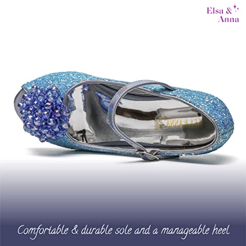 ELSA & ANNA® UK Girls Princess Snow Queen Wedged Party Shoes Sandals BLU23-SH (9 UK Child, numeric_9)