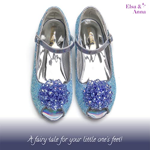 ELSA & ANNA® UK Girls Princess Snow Queen Wedged Party Shoes Sandals BLU23-SH (9 UK Child, numeric_9)