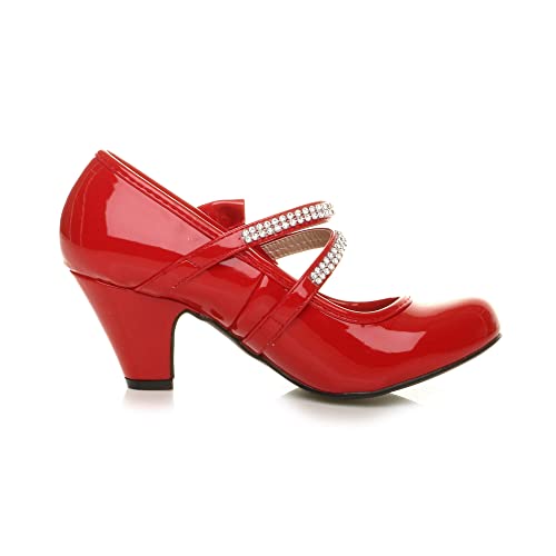 Ajvani Girls Kids Childrens Low Heel Bridesmaid Party Formal Evening Shoes, Red Patent Bow, 10 UK Child