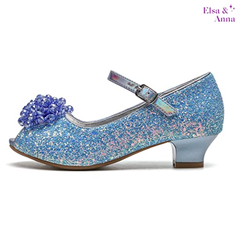 ELSA & ANNA® UK Girls Princess Snow Queen Wedged Party Shoes Sandals BLU23-SH (9 UK Child, numeric_9)