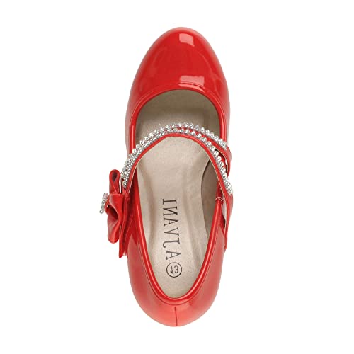 Ajvani Girls Kids Childrens Low Heel Bridesmaid Party Formal Evening Shoes, Red Patent Bow, 10 UK Child