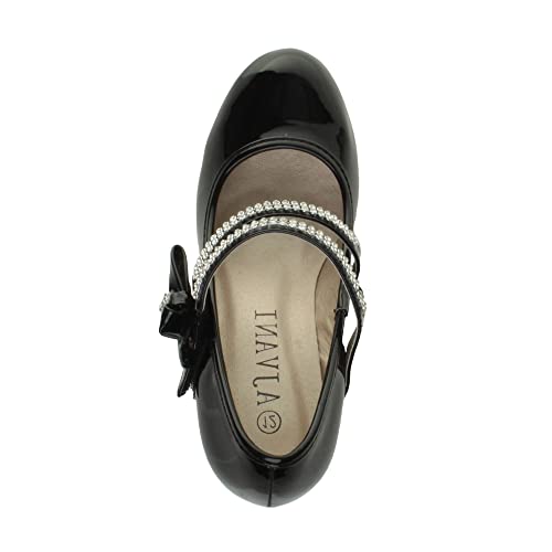 GIRLS KIDS CHILDRENS LOW HEEL STRAP BRIDESMAID PARTY FORMAL EVENING SHOES SIZE 13, Black Patent Bow, 13 UK