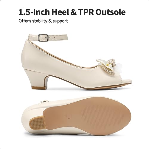 DREAM PAIRS Girls Dress Shoes Wedding Party Flower Open-Toe Low Heel Princess Shoes SDFL2212K Ivory,Size 10 US Toddler/9 UK Child