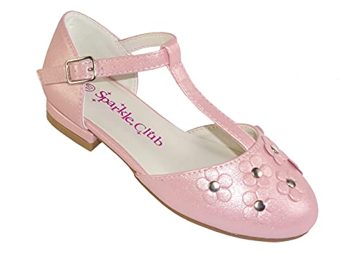 Girls Childrens Pink Small Heel Sparkly Special Occasion Party Shoes Size 1