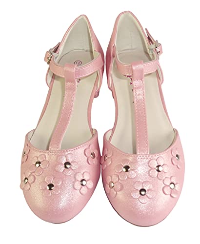 Girls Childrens Pink Small Heel Sparkly Special Occasion Party Shoes Size 1