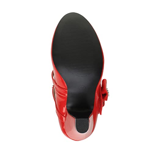 Ajvani Girls Kids Childrens Low Heel Bridesmaid Party Formal Evening Shoes, 12 UK Child, Red Patent Bow