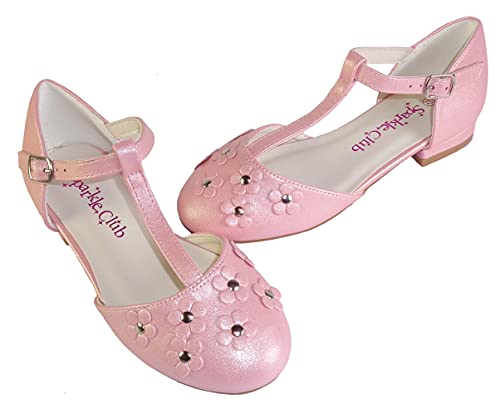 Girls Childrens Pink Small Heel Sparkly Special Occasion Party Shoes Size 1