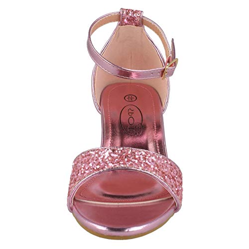 Spot On Girls Mid Heel Glitter Sandals H1107 - Pink Glitter - UK Size 13 - EU Size 32 - US Size 1