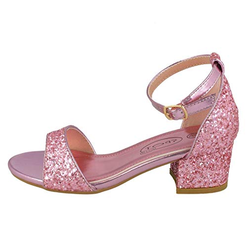 Spot On Girls Mid Heel Glitter Sandals H1107 - Pink Glitter - UK Size 13 - EU Size 32 - US Size 1