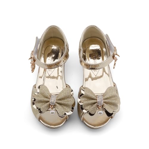 Jiaduowang Girl Shoe High Heels Sandals Dress Court Shoes Sequin Glitter Princess Sandals Gold Crystal High Shoes for Girls