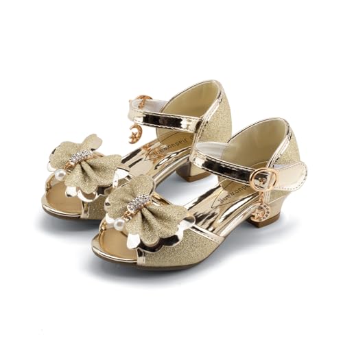 Jiaduowang Girl Shoe High Heels Sandals Dress Court Shoes Sequin Glitter Princess Sandals Gold Crystal High Shoes for Girls