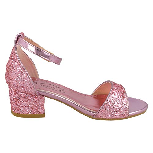 Spot On Girls Mid Heel Glitter Sandals H1107 - Pink Glitter - UK Size 13 - EU Size 32 - US Size 1