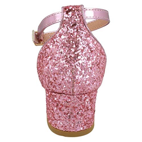 Spot On Girls Mid Heel Glitter Sandals H1107 - Pink Glitter - UK Size 13 - EU Size 32 - US Size 1