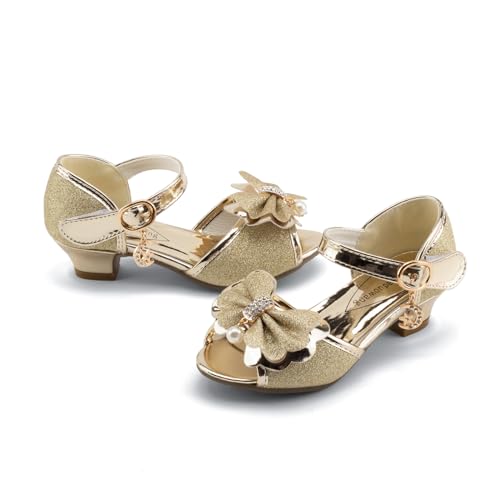 Jiaduowang Girl Shoe High Heels Sandals Dress Court Shoes Sequin Glitter Princess Sandals Gold Crystal High Shoes for Girls