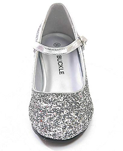 Baby Girls Kids Children Princess Mary Jane Glitter Low Heel Party Wedding Shoes in Silver Gold and Pink Sparkly Glittery Pumps UK Kids 9-13 (Silver Glitter, 11)