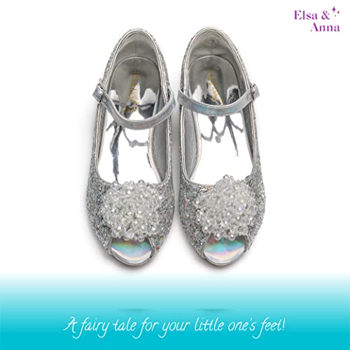 ELSA & ANNA Girls Snow Queen Princess Fancy Dress Up Party Shoes - 3cm Heel - Elsa Dress Up Shoes for Parties & Birthdays, Cosplay - Girls High Heels (SIL24) - UK 10 Silver