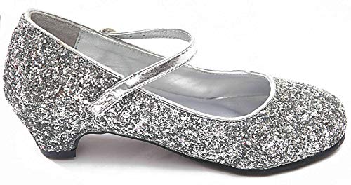 Baby Girls Kids Children Princess Mary Jane Glitter Low Heel Party Wedding Shoes in Silver Gold and Pink Sparkly Glittery Pumps UK Kids 9-13 (Silver Glitter, 11)