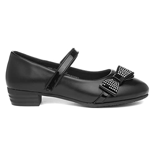 Lilley Girls Black Bow Heeled School Shoe - Size 13 Child UK - Black