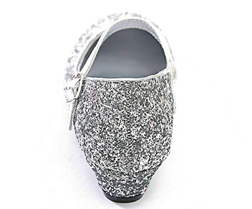 Baby Girls Kids Children Princess Mary Jane Glitter Low Heel Party Wedding Shoes in Silver Gold and Pink Sparkly Glittery Pumps UK Kids 9-13 (Silver Glitter, 11)