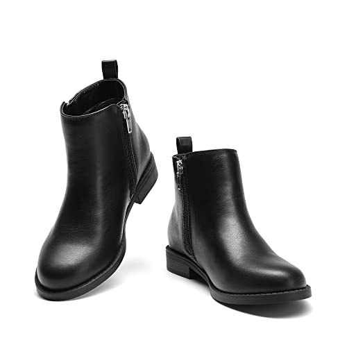 DREAM PAIRS Girls Side Zipper Low Heels Ankle Boots,SDBO2221K,BLACK/PU,11 UK Child/12 US Little Kid