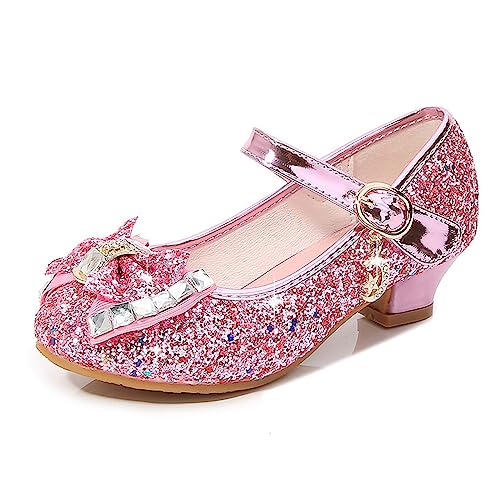 M MUNCASO Mary Jane Princess Shoes with Shiny Bow,Glitter Girls Party Shoes, Flower Girl Shoes for banquets, Weddings, Birthday Parties,Cosplay Party Pink