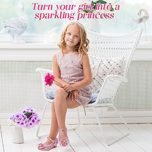 M MUNCASO Mary Jane Princess Shoes with Shiny Bow,Glitter Girls Party Shoes, Flower Girl Shoes for banquets, Weddings, Birthday Parties,Cosplay Party Pink