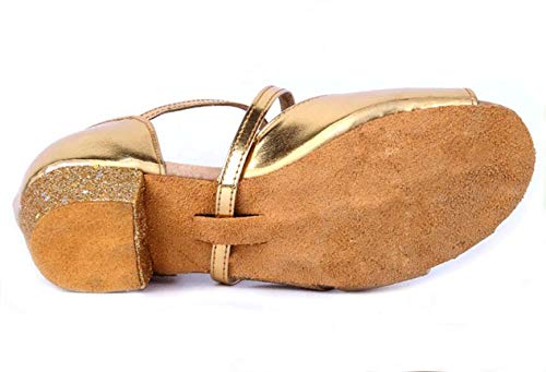 Girls Glitter Ballroom Dance Shoes Kids Latin Tango Dance Practice Low Heels(1 UK, Gold)