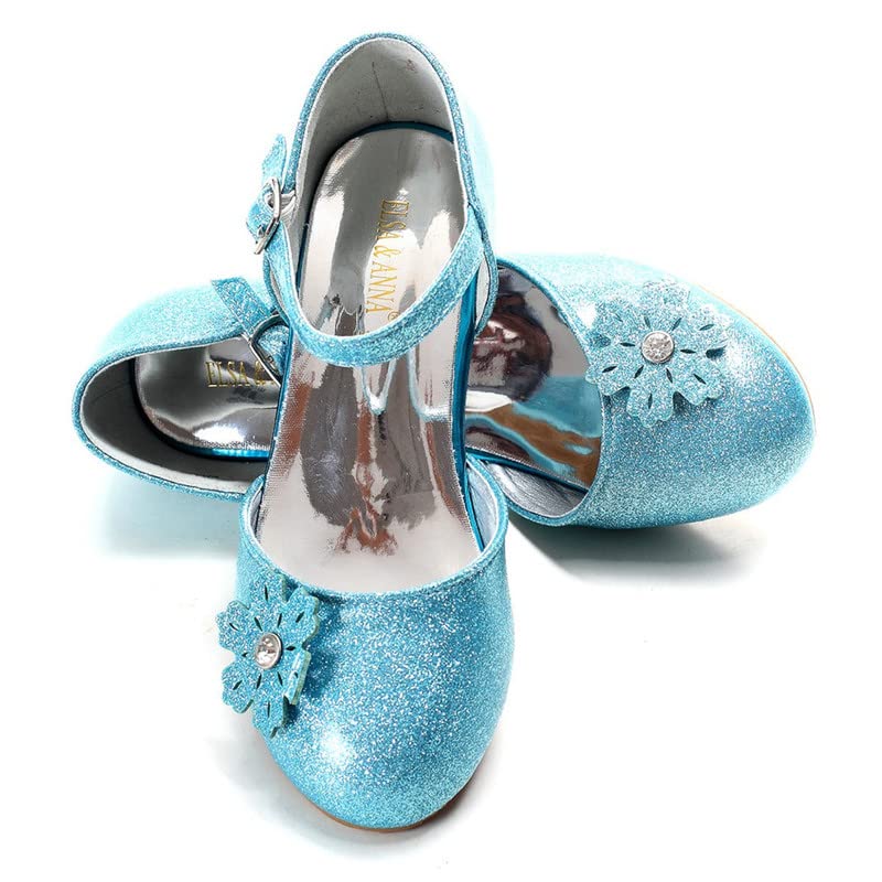 ELSA & ANNA Girls Snow Queen Princess Fancy Dress Up Party Shoes - 3cm Heel - Elsa Dress Up Shoes for Parties & Birthdays, Cosplay - BLU11