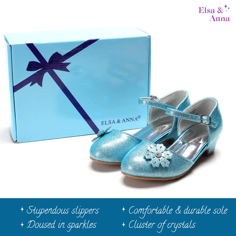 ELSA & ANNA Girls Snow Queen Princess Fancy Dress Up Party Shoes - 3cm Heel - Elsa Dress Up Shoes for Parties & Birthdays, Cosplay - BLU11