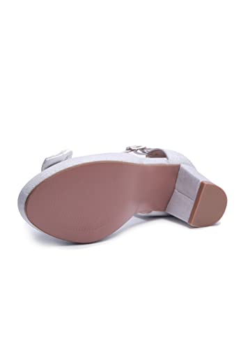 Fashion Thirsty Girls Kids Childrens Low Block Heel Shoes Sandal Diamante Wedding Bridesmaid Bow by Heelberry, White Shimmer Glitter, 13 UK Child