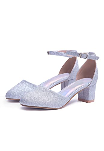 Fashion Thirsty Girls Kids Childrens Low Block Heels Diamante Wedding Party Shoes Bridesmaid Evening Occasion Comfort Heeled Glitter Strappy Dress Sandals Shoes