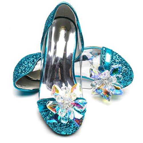 ELSA & ANNA Girls Snow Queen Princess Fancy Dress Up Party Shoes - 3cm Heel - Elsa Dress Up Shoes for Parties & Birthdays, Cosplay - Girls High Heels​​ (BLU14) (Blue, 9 UK Child)