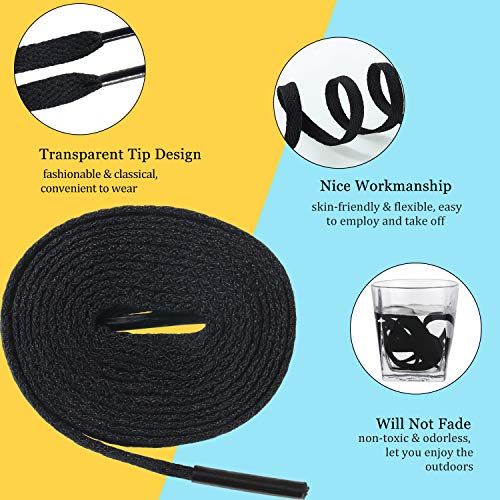 WILLBOND 2 Pairs Flat Shoelaces Trainer Shoelaces Replacements Athletic Shoe Laces for Sports Shoes, Casual Shoes Adults or Kids, Black