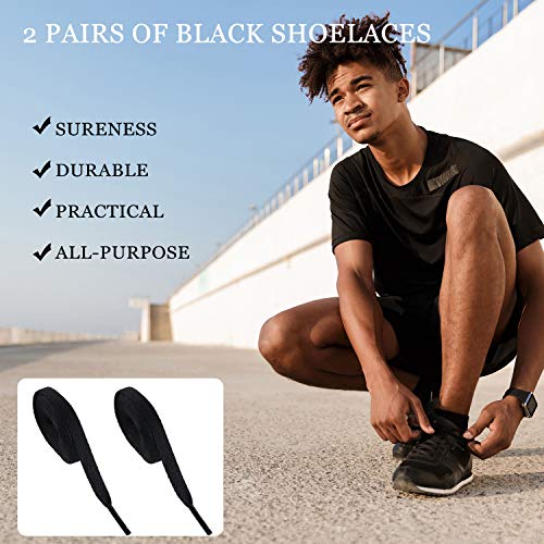 WILLBOND 2 Pairs Flat Shoelaces Trainer Shoelaces Replacements Athletic Shoe Laces for Sports Shoes, Casual Shoes Adults or Kids, Black
