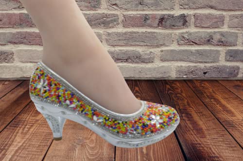 SHOEWORLD New Girls Court Shoes Kids Heels Party Princess Diamante Children's Sandals (13 UK Child, Silver)