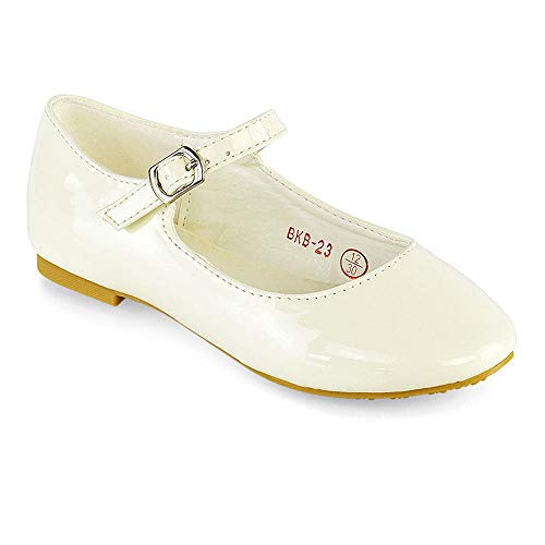 Girls Flat Shoes Wedding Formal Kids Buckle Strap Bridesmaid School Casual Formal Ballet Pumps White Patent