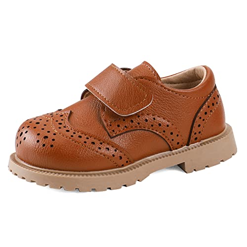 MASOCIO Boys Brown Shoes Toddler Kids School Shoes Boy Girls Wedding Party Dress Formal Flat Shoes Infant Size 11 UK Child